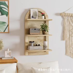 Étagère murale en bois avec dessus arqué pour rangement de salle de bain, 3 niveaux, finition naturelle, type de montage - Product Image 2