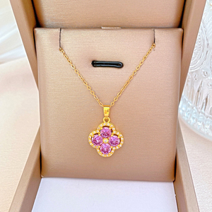 Collar <span class=keywords><strong>de</strong></span> Acero Inoxidable con Baño <span class=keywords><strong>de</strong></span> Oro <span class=keywords><strong>de</strong></span> 18K y Zirconia, Diseño <span class=keywords><strong>de</strong></span> Trébol <span class=keywords><strong>de</strong></span> Cuatro Hojas, Resistente al Deslustre, para Mujer - Product Image 4