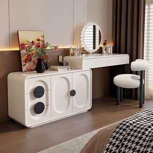 Moderno Tocador de Maquillaje Extensible y Ajustable de Madera Resistente con Cajones Iluminados para Muebles de Dormitorio - Product Image 1