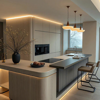 Mueble de TV Moderno de Lujo Personalizado, Mueble Multifuncional de Madera Sólida sin Tiradores con Iluminación LED Integrada para Desayuno, Venta al Por Mayor de Fábrica