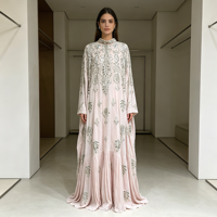 Abaya Kaftan en Chiffon à Col Montant, Ornée de Perles et Strass, avec Boutons au Dos, Coupe Évasée, Robe de Soirée Islamique, Vente en Gros