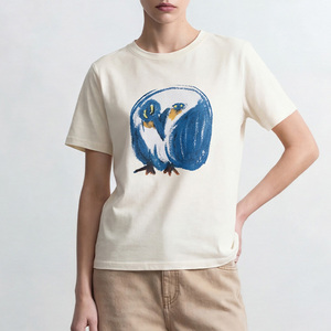 T-shirt court tricoté respirant en polyester/coton pour femme, haute qualité, vente en gros, impression numérique personnalisée, motif décontracté, été - Product Image 1