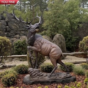 Yourfine all'aperto di caccia pubblica atterra decorazione giardino animale scultura a grandezza naturale rombante bronzo cervo cervo scultura - Product Image 4