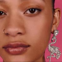 Jjhansidon — boucles d'oreilles en strass, bijoux créatifs, en forme de flamant rose, en forme de goutte, style Boho, pour mariage, en cristal, pendentif pour mariée