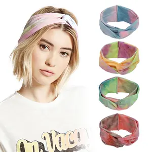 SongMay Bohemian style new elastic sports hair band women's tie dyed cross headband sciarpa a tesa larga accessori per capelli