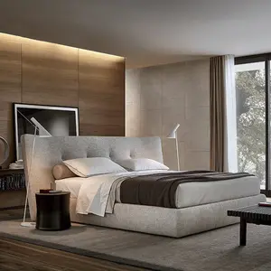 OKF 도매 이탈리아 코튼 린넨 또는 소가죽 침대 심플 라이트 럭셔리 침대 호텔 침실 가구 킹 사이즈 침대 디자인