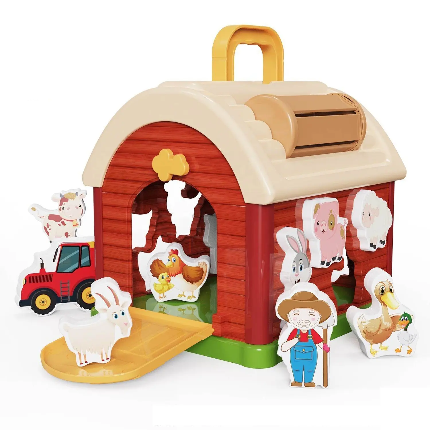 Mainan pertanian balita mainan berbentuk gudang penyortir dan menumpuk mainan belajar