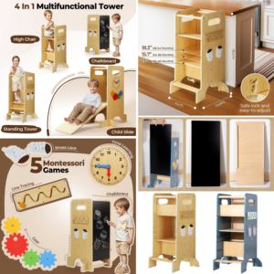 Tour d'apprentissage Montessori en bois, réglable et sécuritaire, convertible en <span class=keywords><strong>tabouret</strong></span> d'aide <span class=keywords><strong>pour</strong></span> la cuisine et le lavage <span class=keywords><strong>pour</strong></span> enfants - Product Image 3