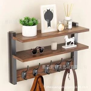 Wooden <b>Wall</b> Mounted Storage Rack 3 Tier With <b>Hooks</b> For Entryway Living Room Bathroom Multipurpose Easy Install - Product Image 3