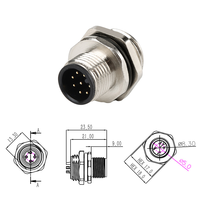 Connecteur industriel circulaire M12 8 broches A-Code mâle à montage sur panneau, étanche IP67, coque TPU, alimentation 12A 63V, contacts plaqués or, soudure frontale