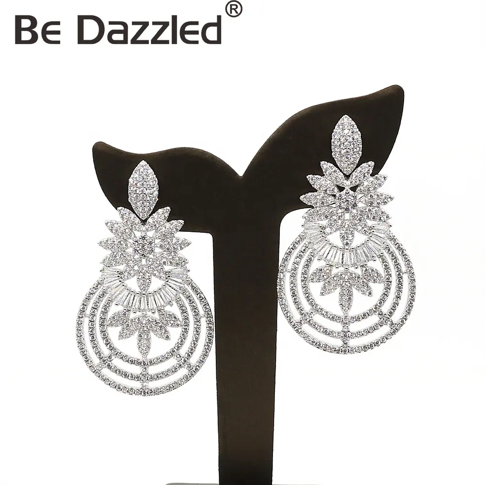 Bedazzled Wholesale Female Fashion Noble Wedding Jewelry Luxury Clear Cubic Zircon Bridal Heavy Chandelier Earrings