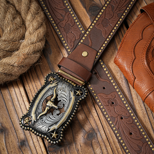 Cinturón de cuero de PU de estilo occidental con hebilla en forma de cabeza de toro tendencia Punk Retro para hombres jóvenes cinturón de vaquero inspirado en mezclilla tira de remache - Product Image 5