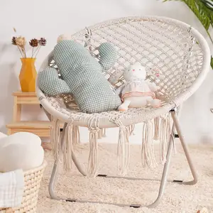 Ghế Ngồi Dạng Đĩa Có Thể Gập Lại Được 100% Cotton Dây Thừng Làm Bằng Tay Ghế Tròn Mặt Trăng Tinh Tế Cho Phòng Ngủ Phòng Khách Trẻ Em