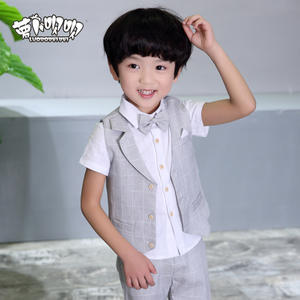 儿童服装套装 婴儿舞会婚礼休闲纯色连衣裙马甲衬衫短裤生日派对套装男童涤棉 - Product Image 6