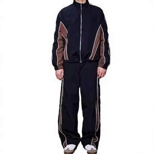 Conjunto Deportivo para Hombre, Color Negro, Cierre Completo, Cuello Alto, Color Sólido, Bolsillos Laterales, Estilo Deportivo, Otoño, Corte Regular, Chaqueta Cortavientos - Product Image 1