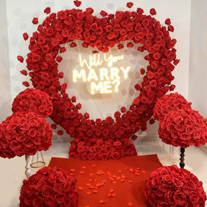 Floral Arch Red <b>Pink</b> White 2M*2M Artificial Heart Shaped Flower Arch for Romantic Proposal Decoration Backdrop - Product Image 1