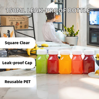Bouteilles de boisson en plastique PET transparentes réutilisables carrées de 150 ml, bouchon à vis antivol, anti-fuite, café, soda, thé, boissons gazeuses