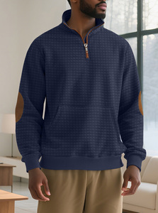 Sweat-shirt à col montant et demi-zip en tissu gaufré à carreaux pour homme, coupe ample, à manches longues, idéal pour l'automne et l'hiver - Product Image 3
