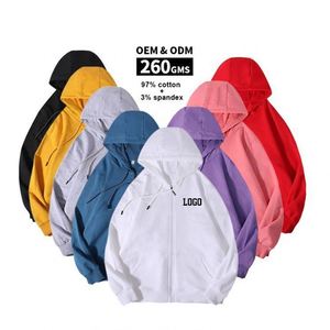 Sudadera con capucha de algodón suave para hombre, con cremallera, tejido de punto, color liso, con logotipo bordado personalizado, fina, para otoño - Product Image 4