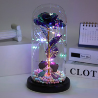 Rose éternelle en feuille d'or pour la Saint-Valentin, la fête des mères, fleur artificielle, lumière LED, rose préservée sous cloche en verre pour femmes et filles