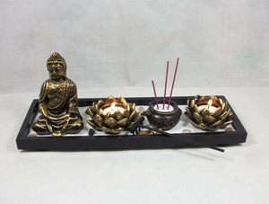 Portavelas <span class=keywords><strong>Zen</strong></span> Asia Lotus, Bandeja de Madera DIY, Estatua de Buda de Resina, Modelo de Escultura de Adoquines de Arena, <span class=keywords><strong>Estilo</strong></span> Artificial, Decoración de Arte <span class=keywords><strong>Zen</strong></span> - Product Image 2