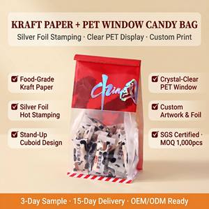 Bolsa de Papel Kraft con Impresión a Todo Color Personalizada, Bolsa Compuesta de PET con Ventana Transparente, Parte Superior Plegable, Base Cuadrada, Grado Alimenticio, Varios Tamaños, Logotipo Personalizado - Product Image 2