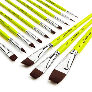 Juego de 13 Pinceles Profesionales de Nailon de Alta Calidad para Pintar el Cuerpo y la Cara, Redondos, Planos, Angulares, con Mango de Madera Amarillo Neón - Product Image 2