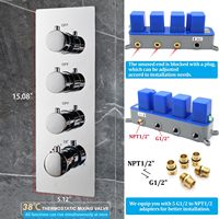 Robinet thermostatique 3 fonctions à bouton-poussoir, mitigeur de douche en laiton, commande de déviateur encastré, finition chromée