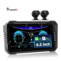 Podofo Écran portable 6,2 pouces pour moto Carplay/Android Auto BT WiFi IP68 étanche avec 2 caméras BSD Personnalisation ODM