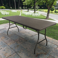 Table de jardin en rotin noir de 6 pieds tréteau pliant Portable robuste pour la restauration en plein air salle à manger de style moderne pour les fêtes