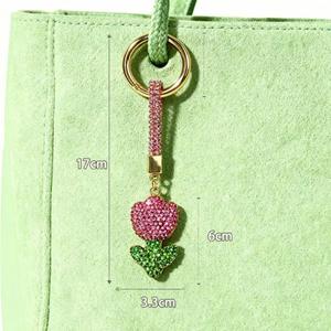 Porte-clés en alliage avec strass en forme de tulipe, pendentif mignon pour sac, breloque élégante et scintillante, petit cadeau pour filles - Product Image 3