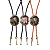 Collier chaîne en corde PU avec pendentif cheval occidental rétro européen et américain en alliage, chaîne pour pull, cravate en jean, nœud papillon unisexe pour chemise