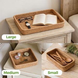 Vassoio in Rattan, Cesto Rettangolare in Vimini per Organizzazione e Conservazione, Vassoio Decorativo Naturale Intrecciato per Arredamento Casa - Product Image 3