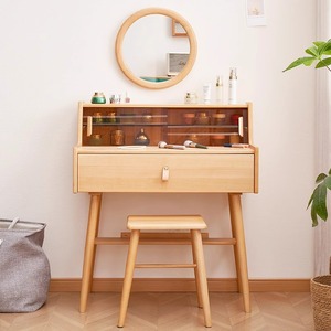 Beechwood Dressing <b>Table</b> With Flip Top <b>Mirror</b> Storage Bedroom Makeup <b>Vanity</b> Small Size Modern Minimalist Design - Product Image 3