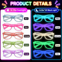 Lunettes de fête fluorescentes originales, montures rondes et carrées à couleurs changeantes, accessoires photo lumineux pour anniversaire, danse, fête sous lumière noire