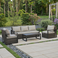 Ensemble de salon de jardin en rotin tressé BHR moderne, résistant aux intempéries, 5 places, avec fauteuil
