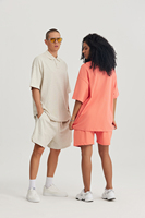 Klaar voor verzending: 280gsm zware katoenen poloshortset voor heren, premium oversized 2-delige set