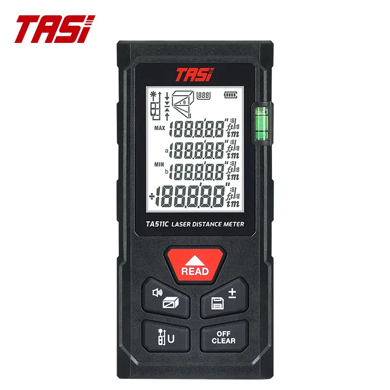 TASI TA511C Pengukur Jarak Laser Digital 100M, Pengukur Jarak Laser Mini dengan Tingkat Gelembung