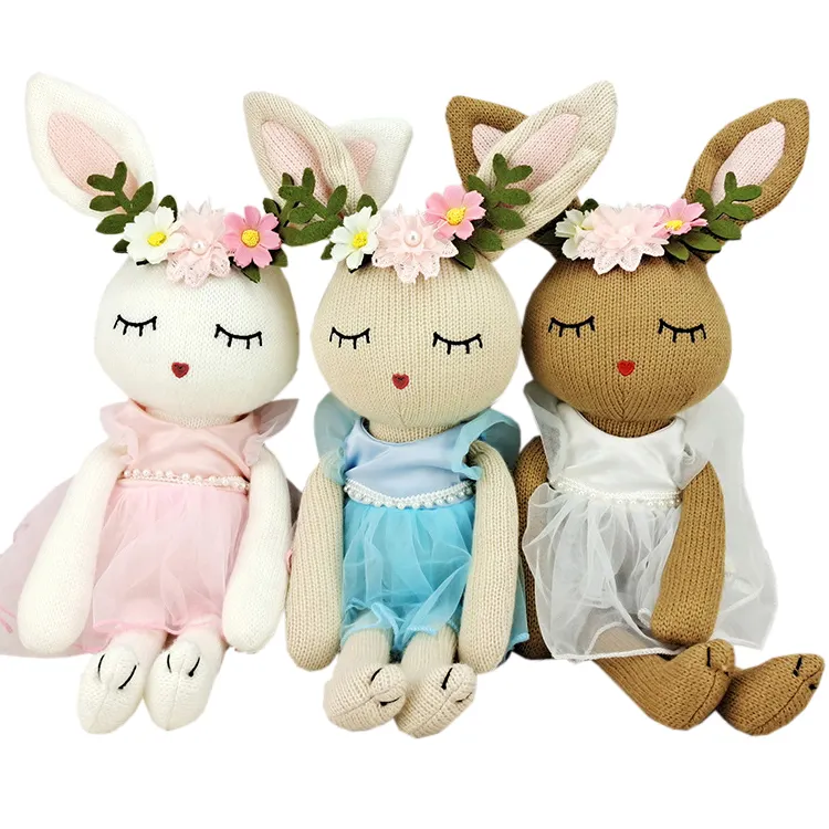 35 cm Cute Handmade Dressed Bunny Crochet Knitted Amigurumi Toys for Baby Garland Rabbit Stuffed Sleep Plushie Doll Toddler Toy
