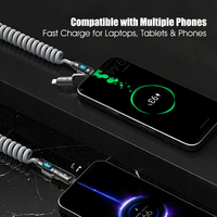 Kabel USB Elastis 2M 4 in 1 dengan Layar Daya Digital, Kabel Pengisian Cepat PD 240W untuk Ponsel dan Notebook
