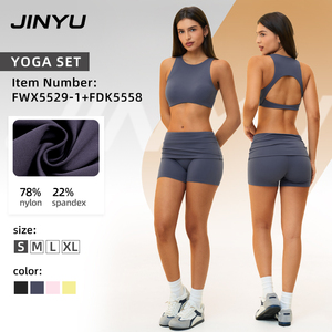Fitness Shorts & Open Back Sports Bra 2-Piece Workout Outfit For Women Nylon Spandex Yoga Set