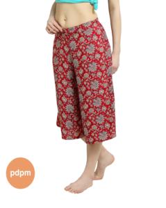 Pantalones de algodón hasta la rodilla para mujer, pantalón CAPRI PALAZZO, pantalón corto, Rojo - Product Image 3