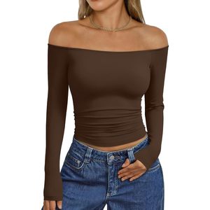 Haut court moulant tricoté respirant à manches longues et épaules dénudées pour femme, style Y2K, idéal pour les soirées et le quotidien - Product Image 1