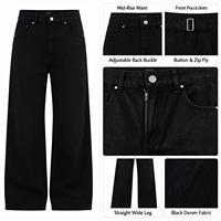 Jean droit noir taille mi-haute pour femme, coupe cintrée, idéal pour les nouvelles lignes classiques de l'hiver pour le trajet domicile-travail