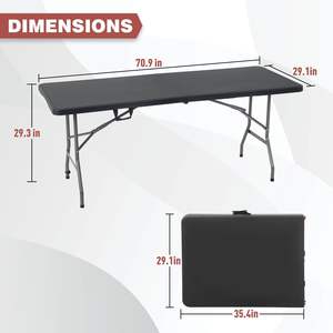 Table pliante en métal pour fêtes et événements en plein air (Blanc 6 FT 70x29) (Noir 6 FT) - Product Image 3