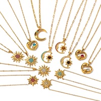 Collares de Acero Inoxidable Vintage al por Mayor, Serie Sol, Luna, Estrella y Corazón, Colgantes de Piedra Natural y Circonio, Joyería Boho para Mujer