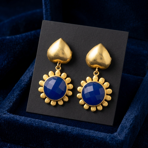 Jaipur Gems Jewelry Ethnic Gold Plated Drop Earrings Sapphire Accents <b>Heart</b> Sunflower Shape Women Unisex Wedding Party Gift - Product Image 3