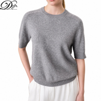 Pull en cachemire à col rond décontracté pour femme, personnalisé avec logo, manches courtes, idéal pour le printemps et le bureau, qualité supérieure, OEM