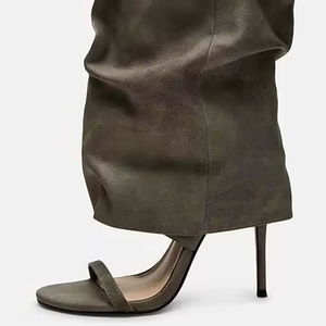 Botas altas de verano con punta abierta para mujer, sandalias con parte superior plisada, zapatos de tacón alto, botines largos con corte en V y una sola tira - Product Image 6