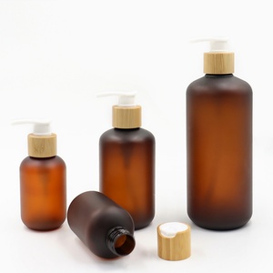 Envase de Plástico Ámbar Esmerilado Personalizado para Champú y Acondicionador para el Cabello, Botella con Bomba para Mascotas de 60 ml, 120 ml, 250 ml, 500 ml con Tapa de Bambú - Product Image 3